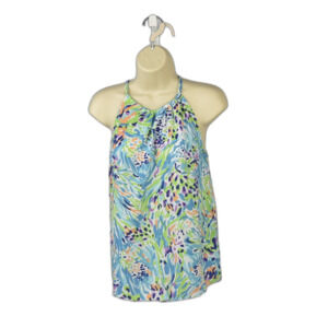 Lilly Pulitzer Fluorescent Sea Soiree Skylar Tie Neck Halter Top Size XS